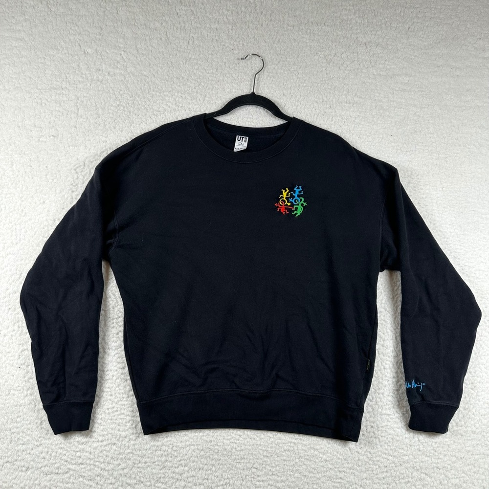 Uniqlo Keith Haring Sweatshirt Mens Pop Art Graphic M Black Pop Art Streetwear